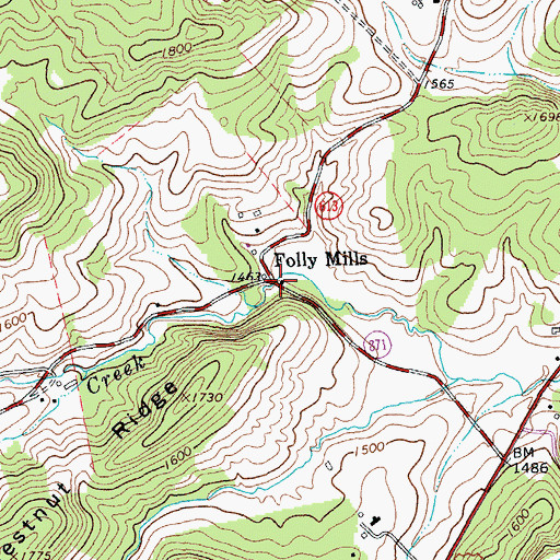 Topographic Map of Folly Mills, VA