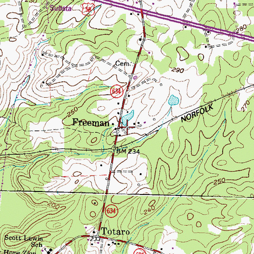 Topographic Map of Freeman, VA