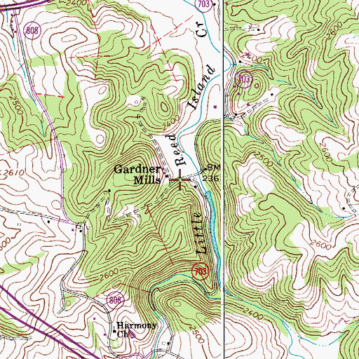 Topographic Map of Gardner Mills, VA