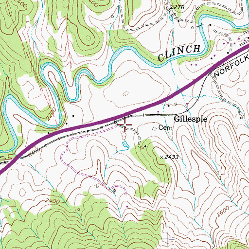 Topographic Map of Gillespie, VA