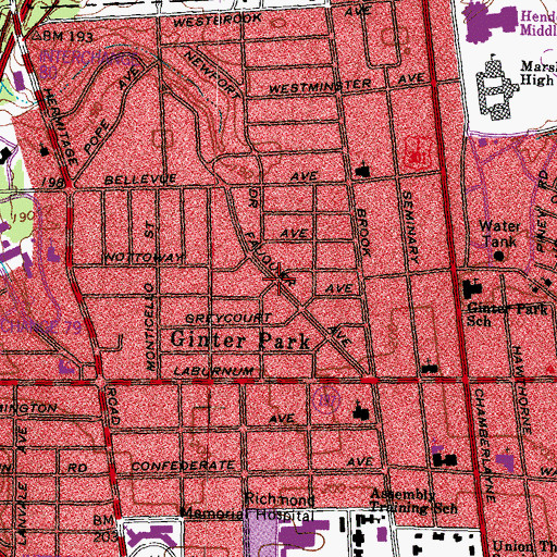 Topographic Map of Ginter Park, VA