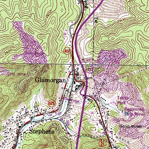 Topographic Map of Glamorgan, VA