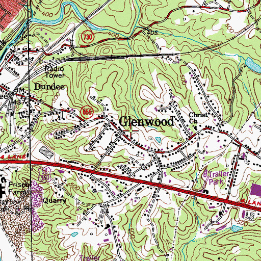 Topographic Map of Glenwood, VA