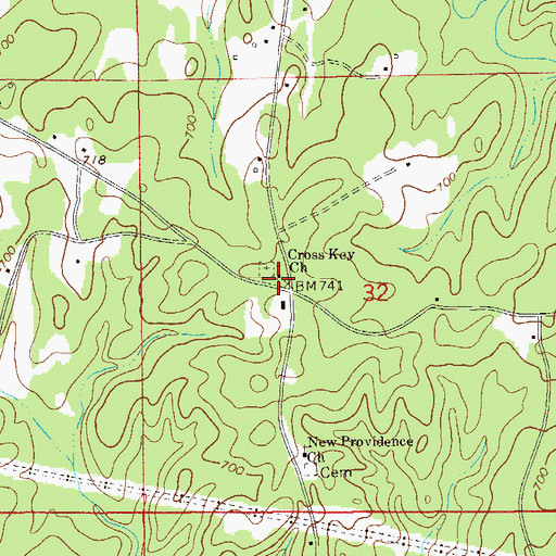 Topographic Map of Cross Key Baptist Church, AL