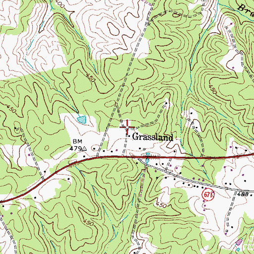 Topographic Map of Grassland, VA