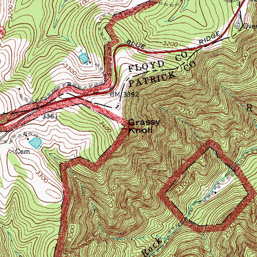 Topographic Map of Grassy Knoll, VA