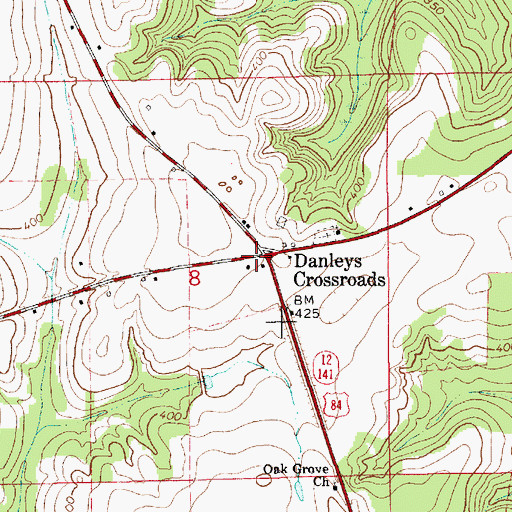 Topographic Map of Danleys Crossroads, AL