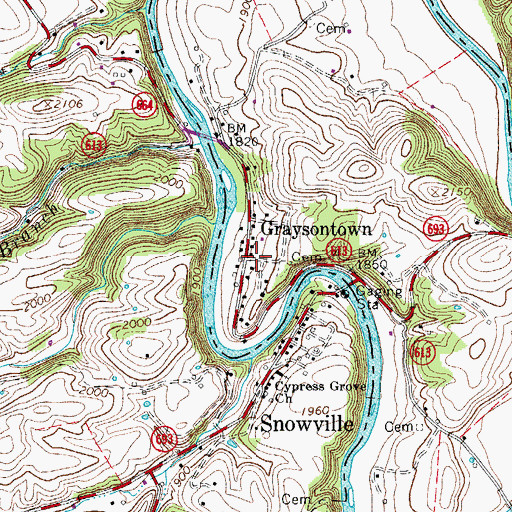 Topographic Map of Graysontown, VA