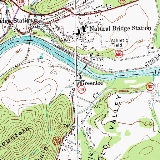 Topographic Map of Greenlee, VA