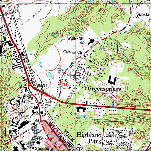 Topographic Map of Greensprings, VA