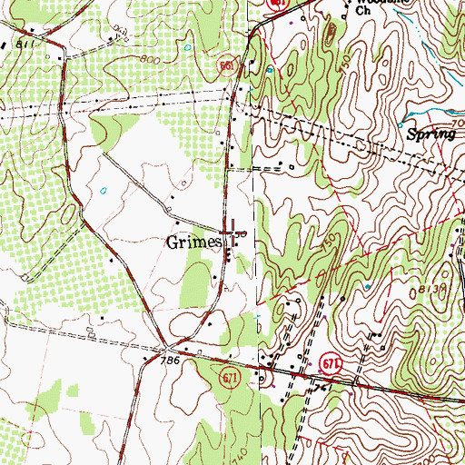Topographic Map of Grimes, VA