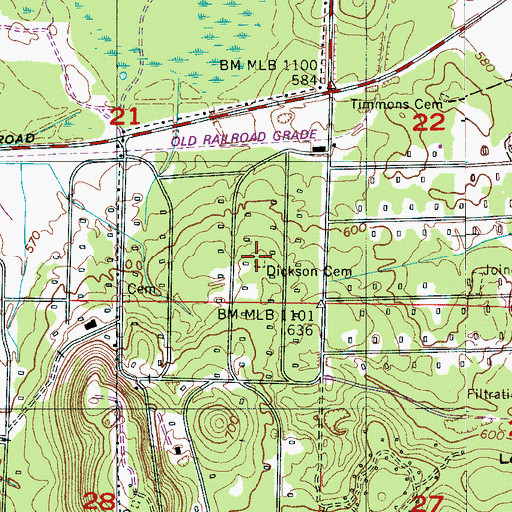 Topographic Map of Dickson Cemetery, AL