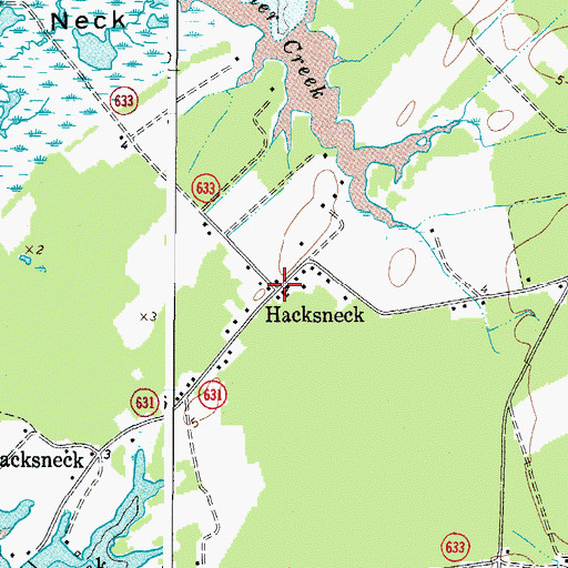 Topographic Map of Hacksneck, VA