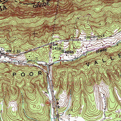 Topographic Map of Hagan, VA