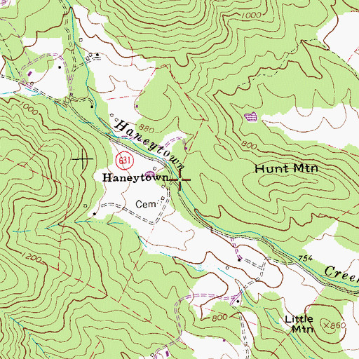 Topographic Map of Haneytown, VA