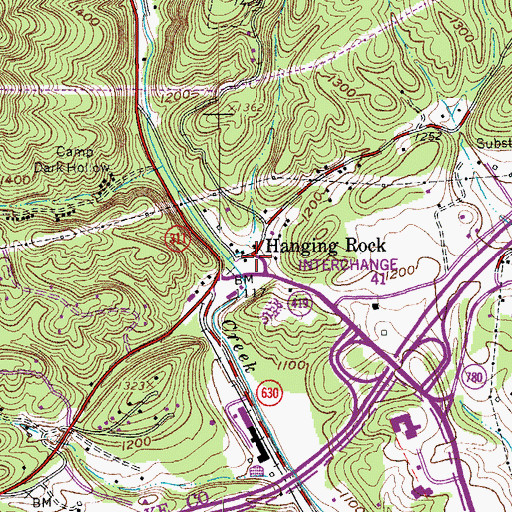 Topographic Map of Hanging Rock, VA