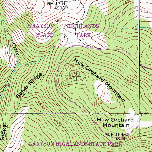 Topographic Map of Haw Orchard Mountain, VA