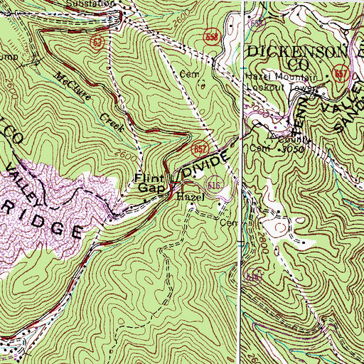 Topographic Map of Hazel, VA