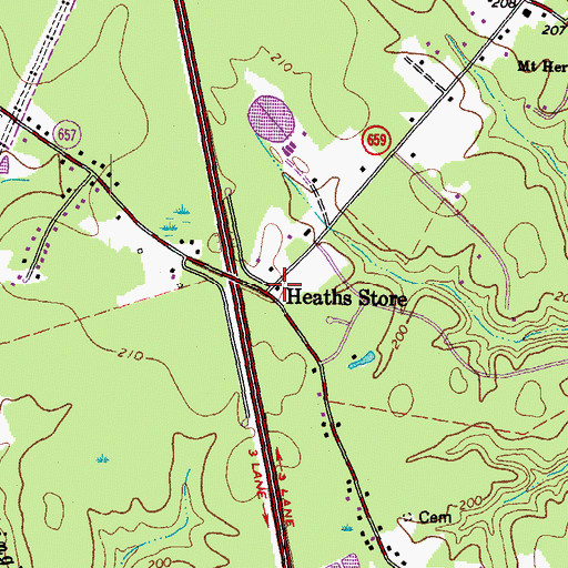 Topographic Map of Heaths Store, VA