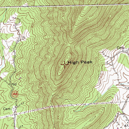 Topographic Map of High Peak, VA