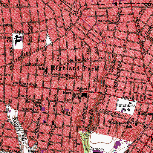 Topographic Map of Highland Park, VA
