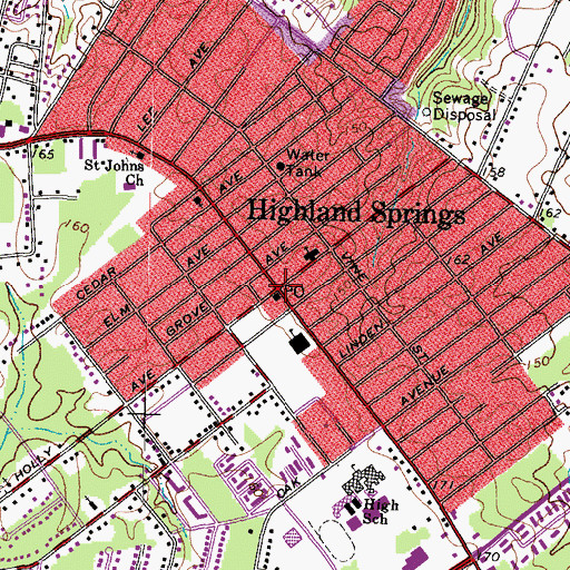 Topographic Map of Highland Springs, VA