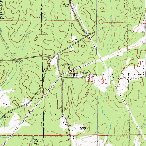 Topographic Map of New Elam Number 1 Baptist Church, AL