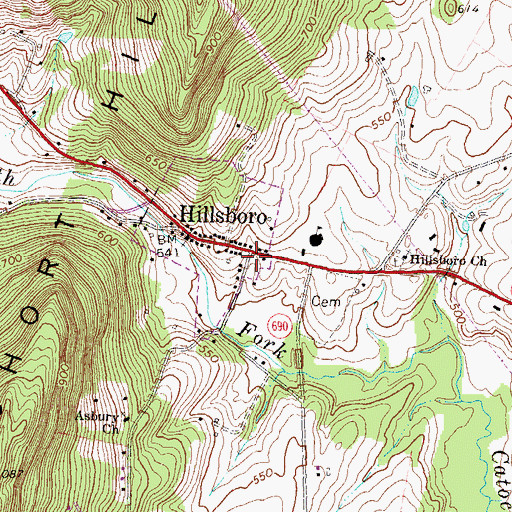 Topographic Map of Hillsboro, VA