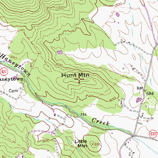 Topographic Map of Hunt Mountain, VA