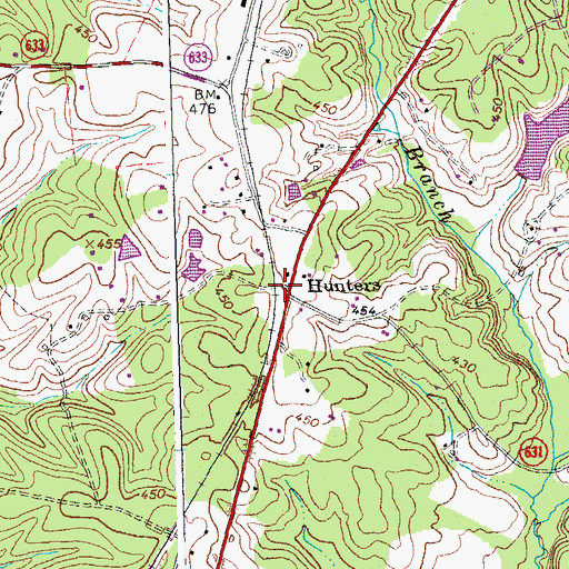 Topographic Map of Hunters, VA