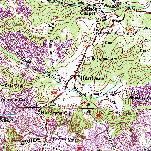 Topographic Map of Hurricane, VA