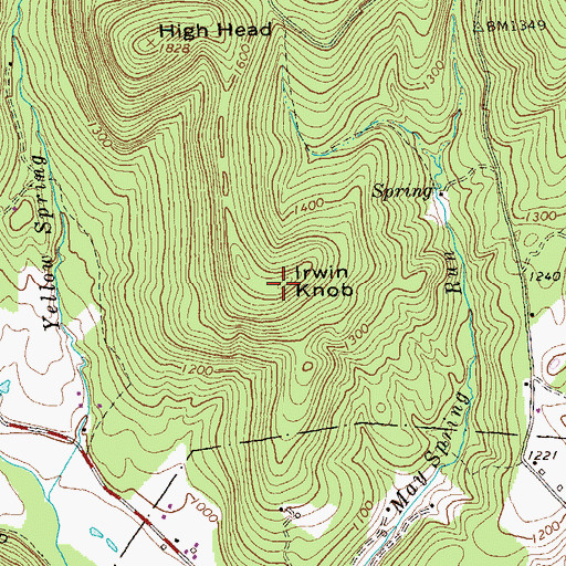 Topographic Map of Irwin Knob, VA