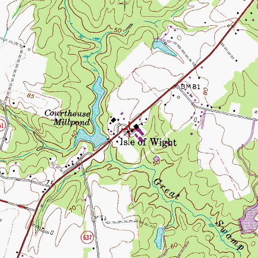 Topographic Map of Isle of Wight, VA