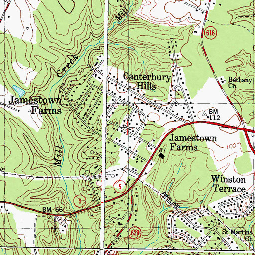 Topographic Map of Jamestown Farms, VA