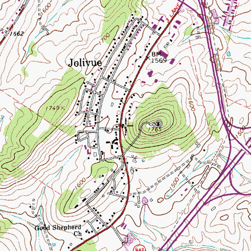 Topographic Map of Jolivue, VA