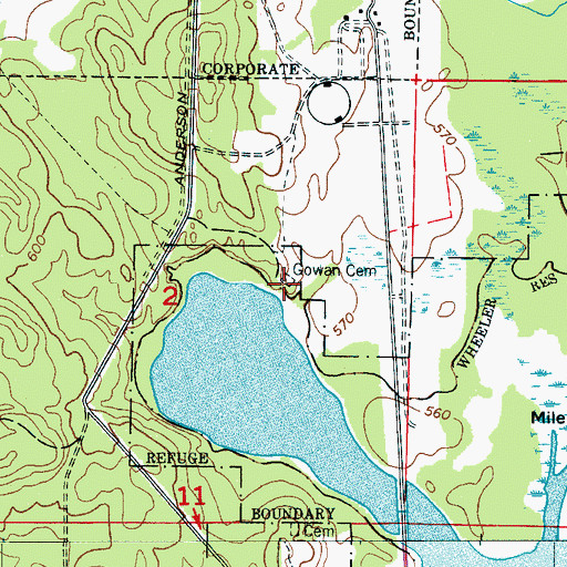 Topographic Map of Gowan Cemetery, AL