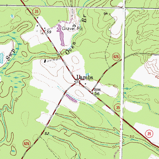 Topographic Map of Lambs, VA