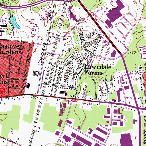 Topographic Map of Lawndale Farms, VA