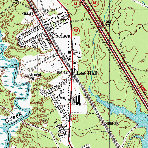 Topographic Map of Lee Hall, VA