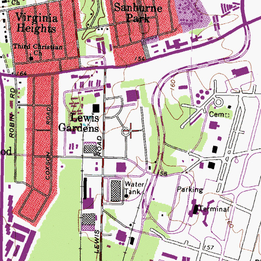 Topographic Map of Lewis Gardens, VA
