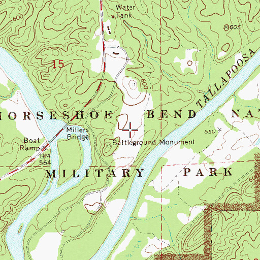 Topographic Map of Horseshoe Bend National Military Park, AL