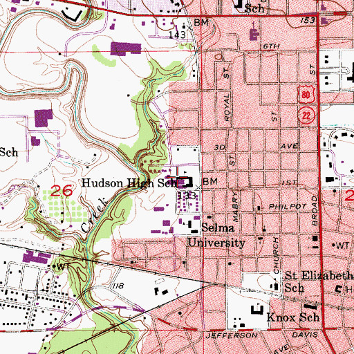 Topographic Map of Hudson High School, AL