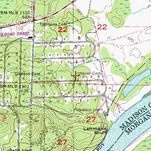Topographic Map of Joiner Cemetery, AL