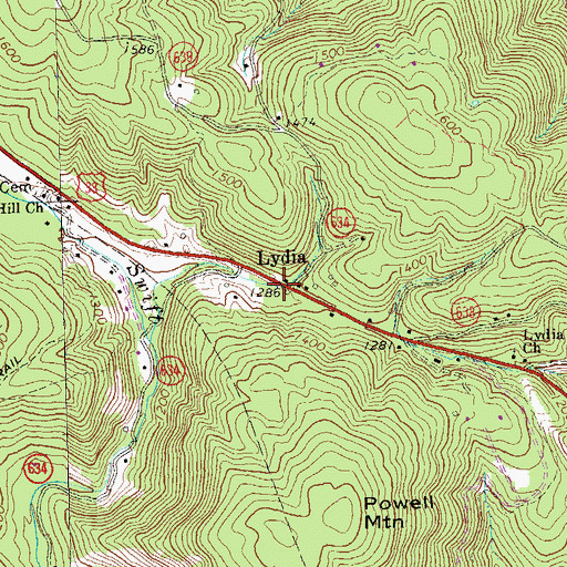 Topographic Map of Lydia, VA