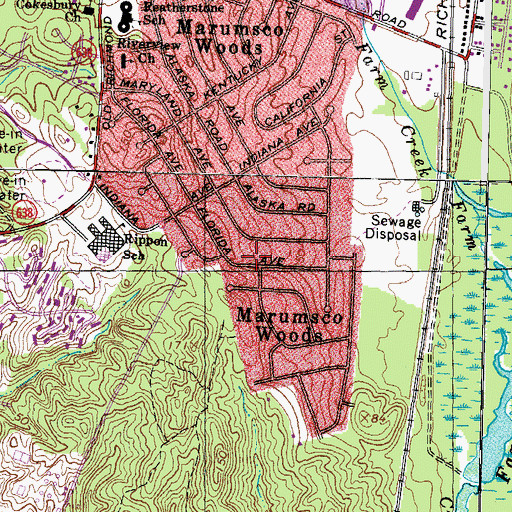 Topographic Map of Marumsco Woods, VA