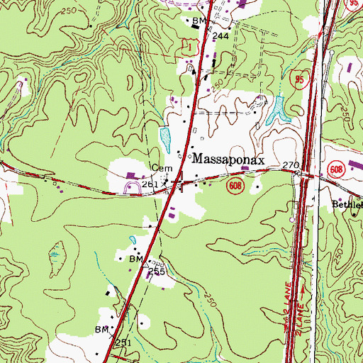 Topographic Map of Massaponax, VA