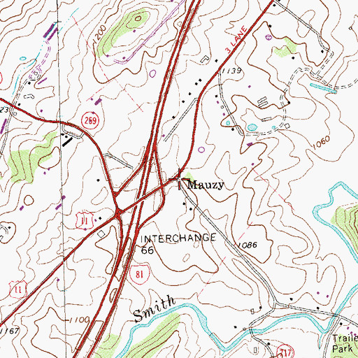 Topographic Map of Mauzy, VA