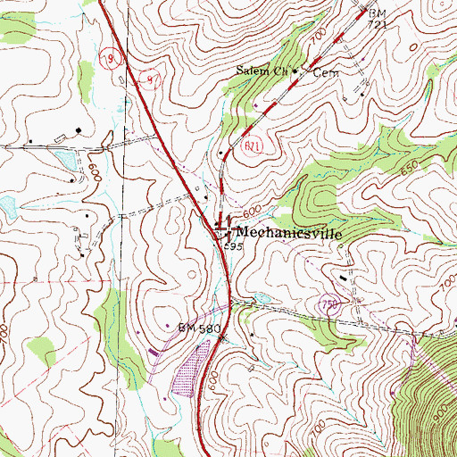 Topographic Map of Mechanicsville, VA