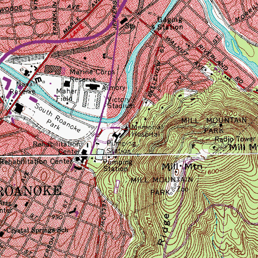 Topographic Map of Memorial Hospital, VA