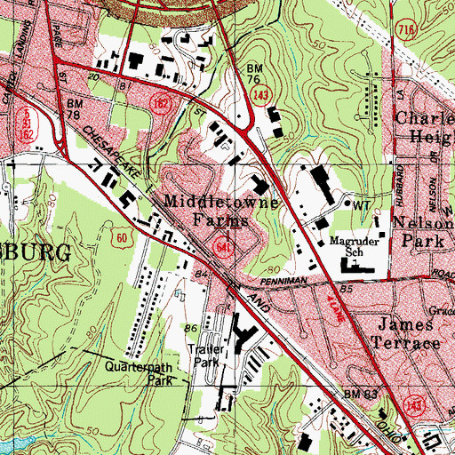 Topographic Map of Middletowne Farms, VA